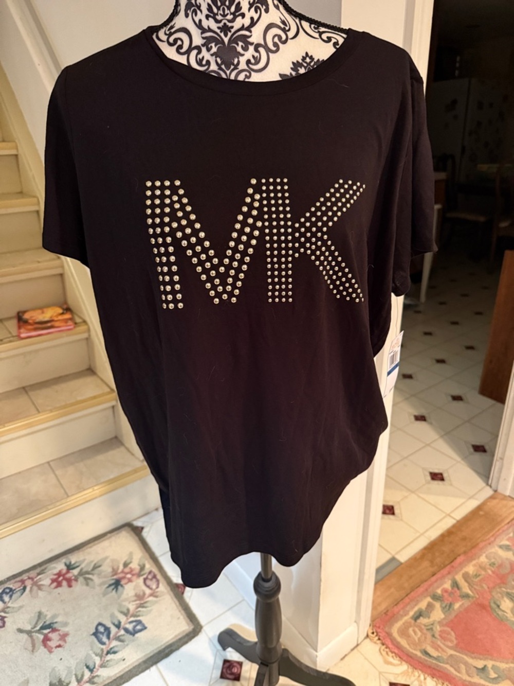 Michael Kors Black Tee with Gold Studded MK Logo